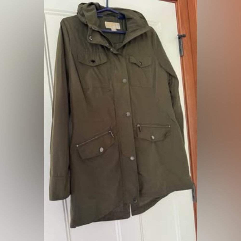 Michael Kors jacket hood women’s anorak‎ green olive utility pockets medium FLAW